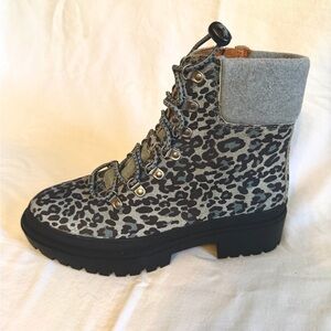 Lucky Brand Gray Leopard Print Combat Boots